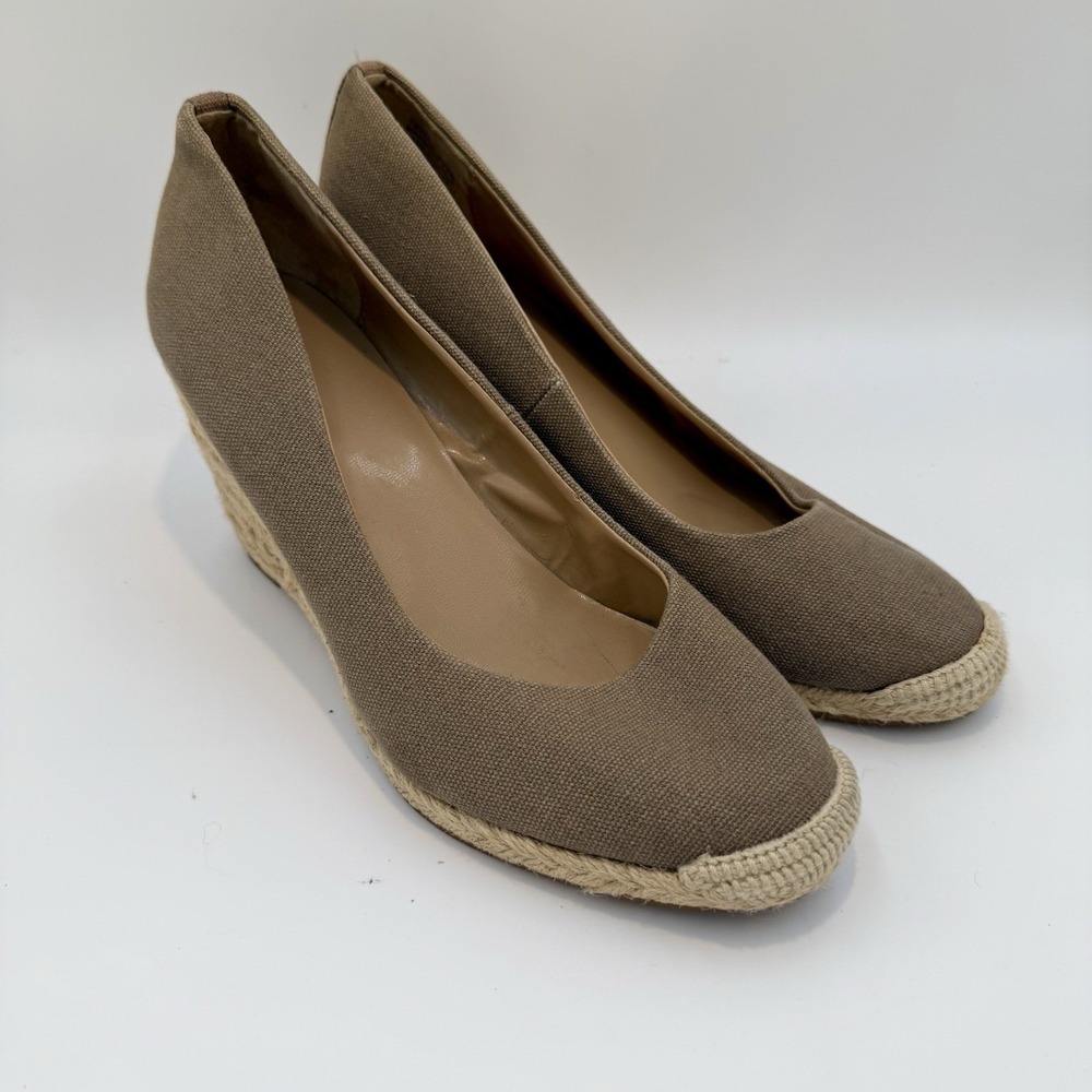 Ann Taylor Canvas Espadrille Wedge Heel Pumps Shoes Brown Women's Size 7.5M